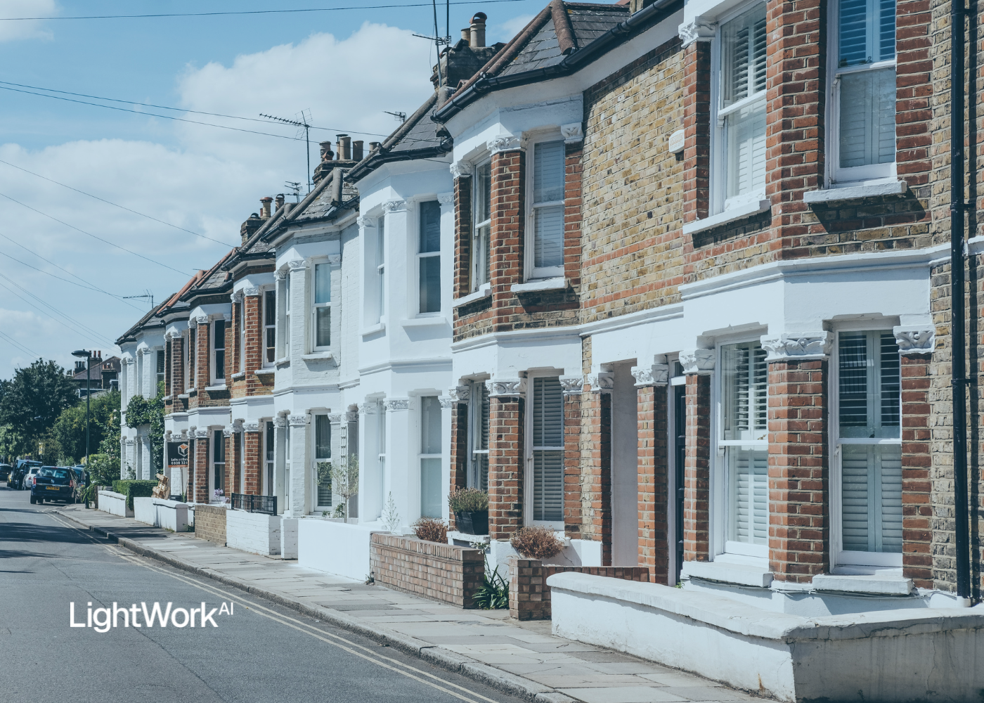 LightWork AI logo, street of houses